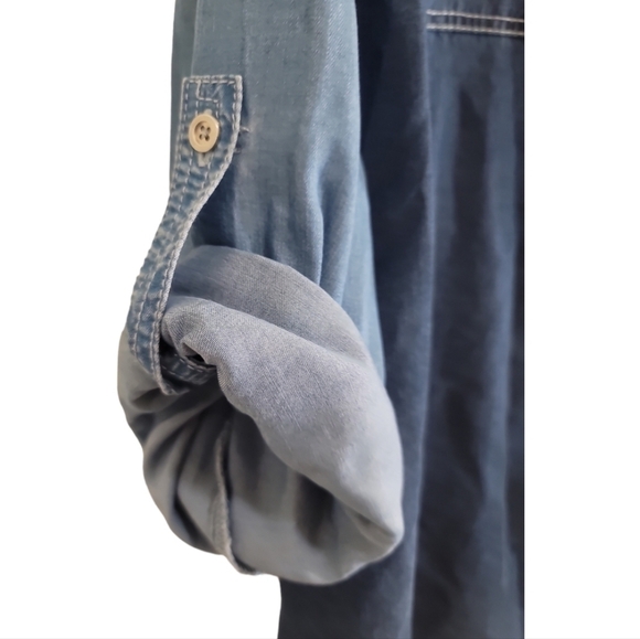 Chico's 2-tone Chambray Button Up Shirt Tencel Lyocell 3 16-18 - Picture 3 of 5